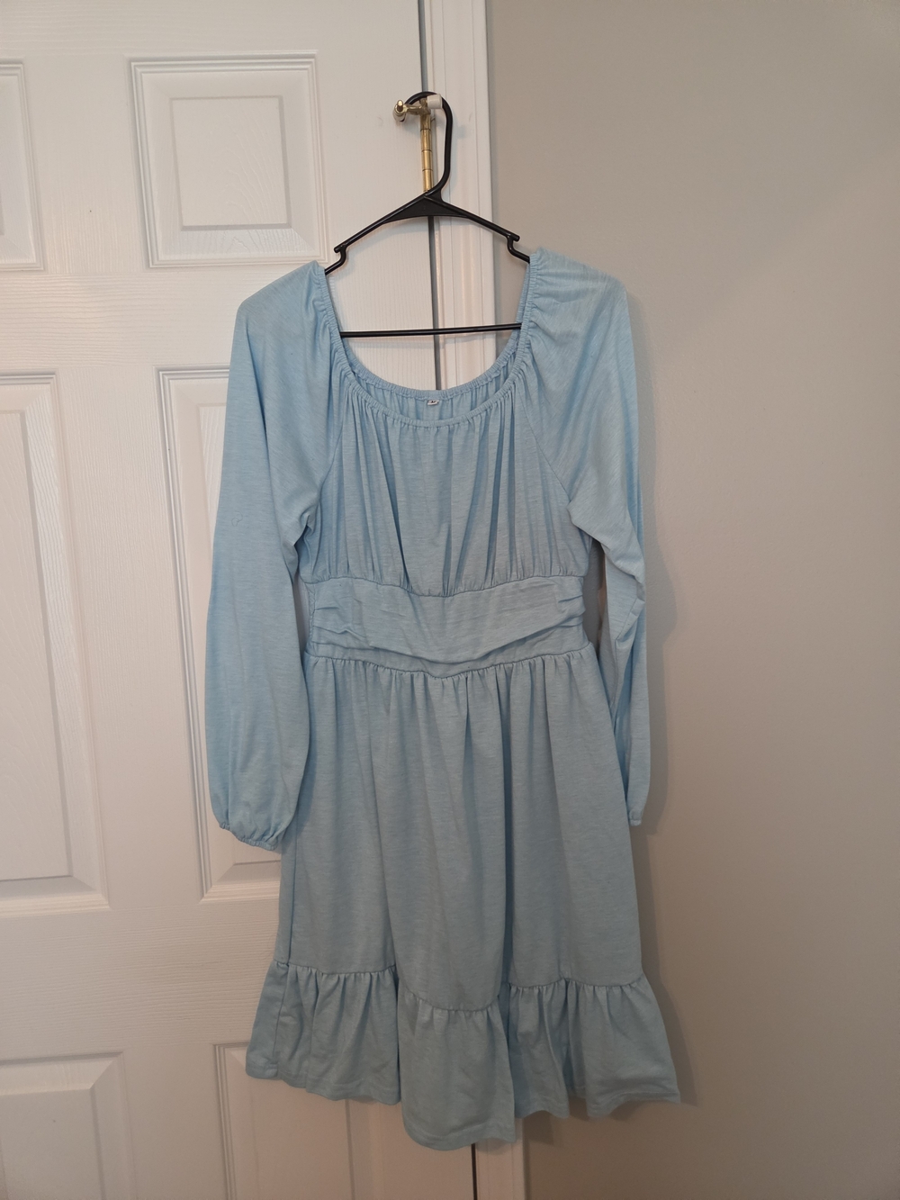 Women's Light Blue Long Sleeve Tiered Waist Dress